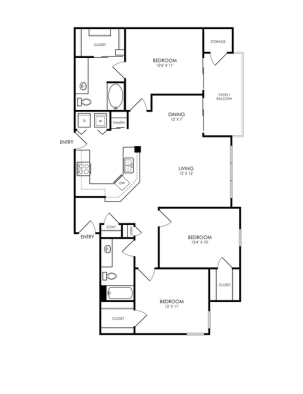The Montgomery Floor Plan 3 bedroom 2 bath R 3 Bed 2 Bath 1245 sqft